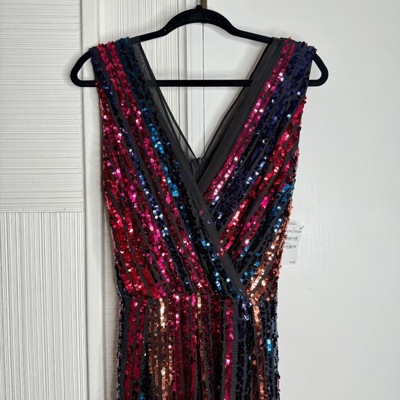 Julia Jordan Rainbow Sequin Stripe Fit & Flare Cocktail Dress - Brand New - XL - Picture 1 of 6